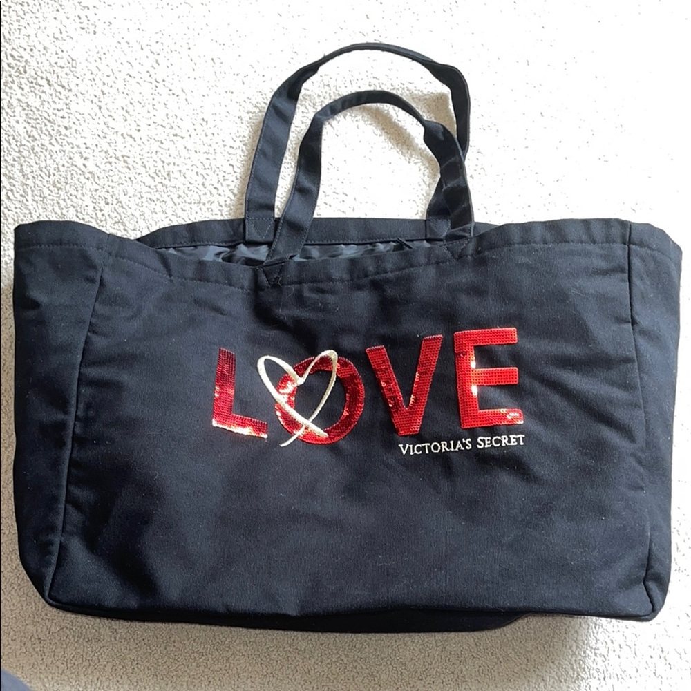 Victoria's Secret Black Tote Bag with Red Accents